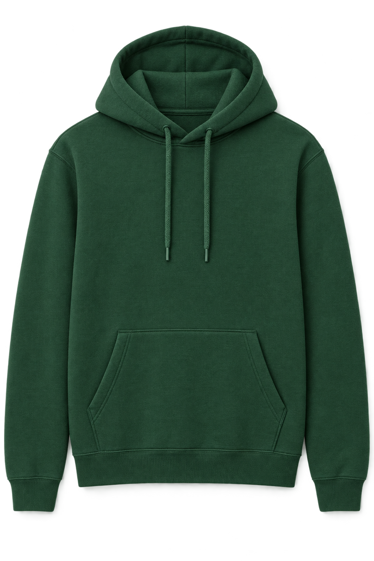 Forest green hoodie, front
