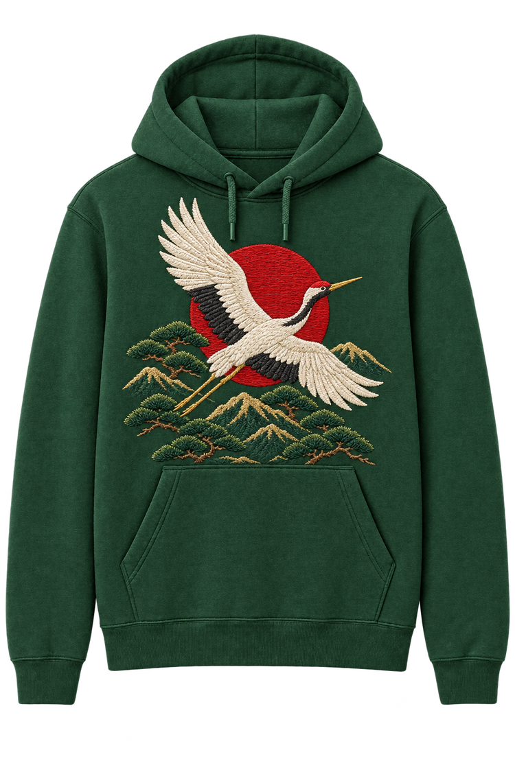 Forest green hoodie, front