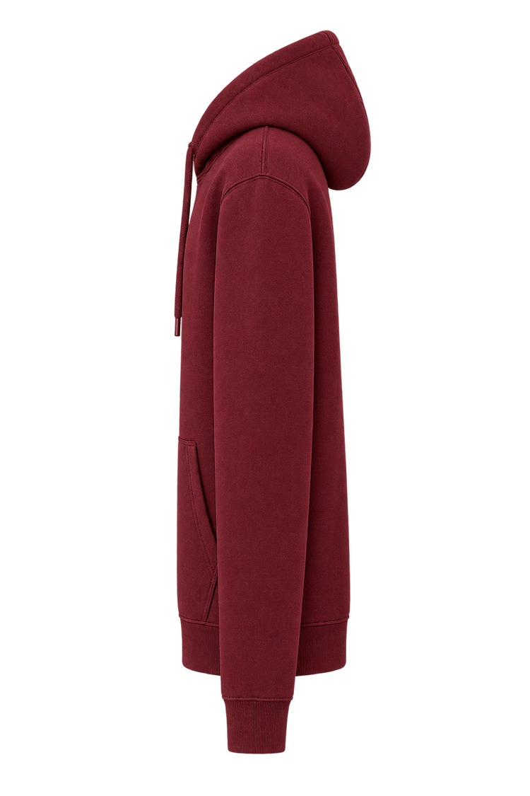 Burgundy hoodie, side