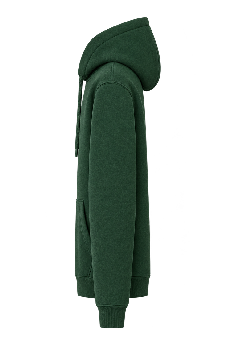 Forest green hoodie, side